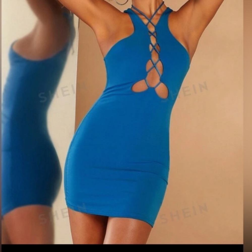 SHEIN BAE Crisscross Cut Out Front Bodycon Dress size L new with tag - Picture 5 of 12